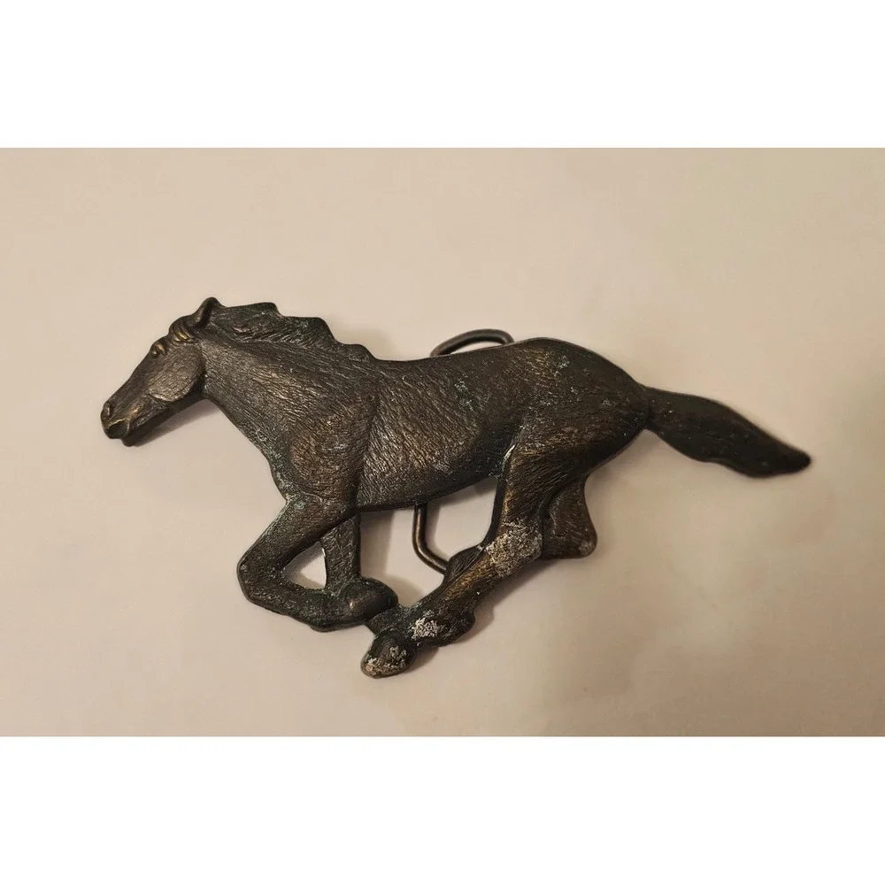 Vintage MBCI Brass Running Mustang Horse Belt Buckle Galloping Stallion USA